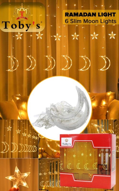 Toby’s New 138 Led Curtain String Light Star Moon Light with 8 Lighting Modes Operated for Window Wall Home Decoration (Warm White)