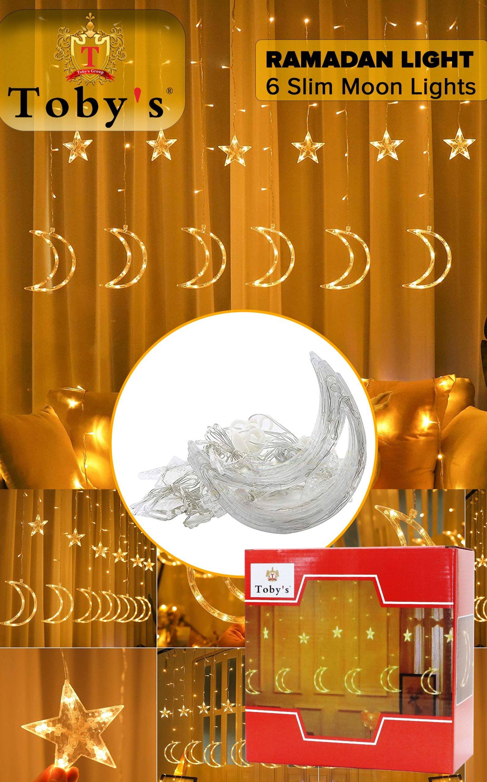 Toby’s New 138 Led Curtain String Light Star Moon Light with 8 Lighting Modes Operated for Window Wall Home Decoration (Warm White)
