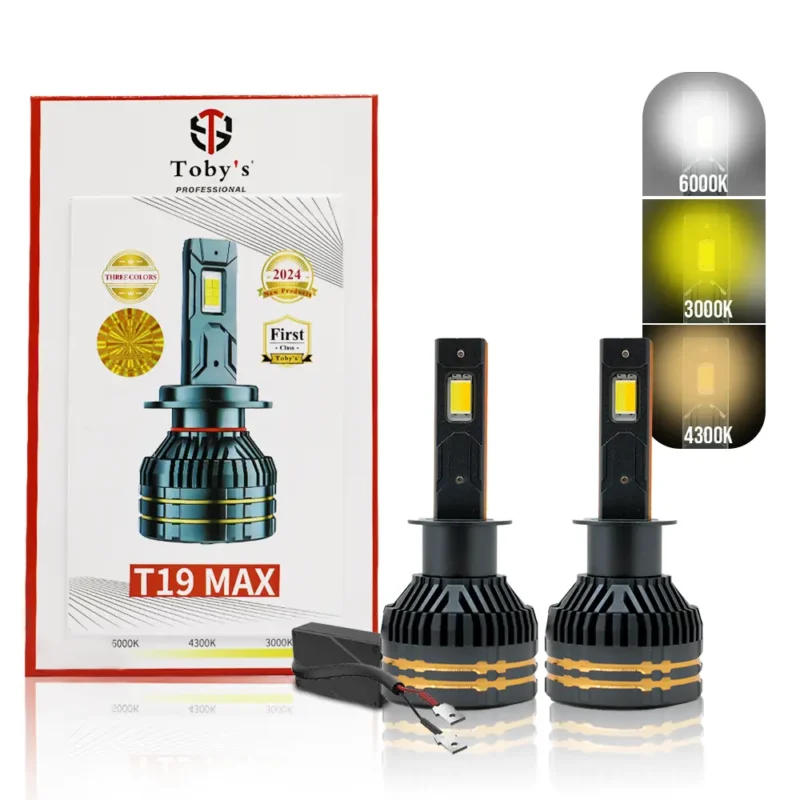 New T19 Max LED H1 Headlight 65Watts Bulbs 3 Color Changing Light (6000K Diamond White, 3000K Golden Yellow, 4300K Warm White) for High Beam, Low Beam, or Fog Light (Copy)