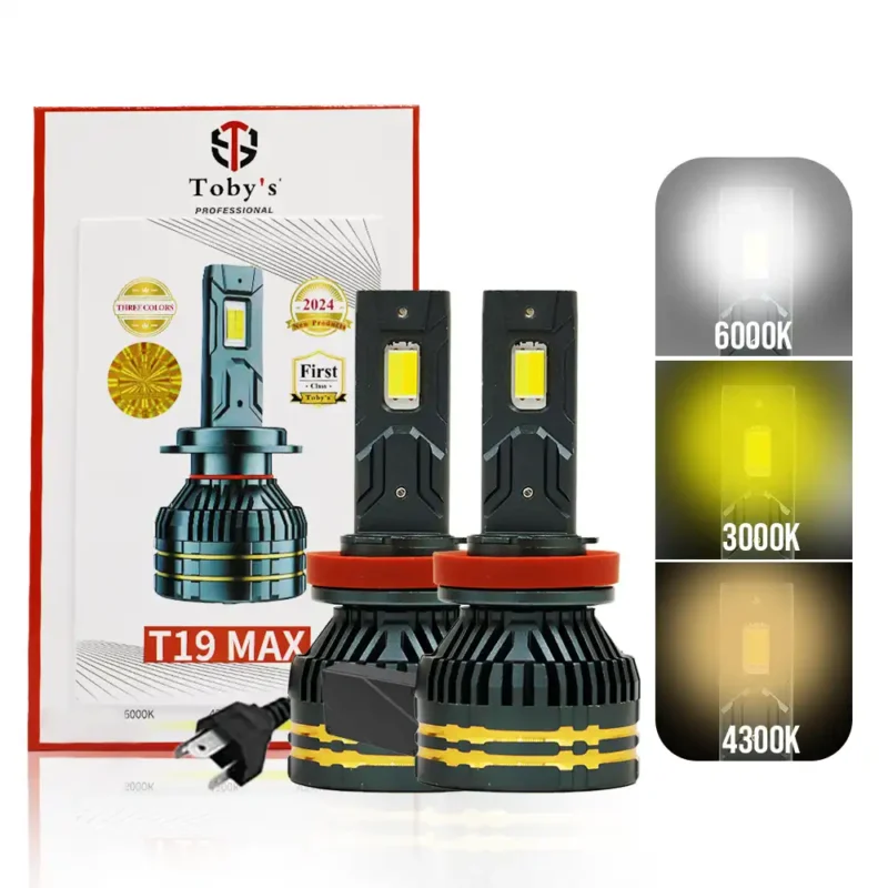 New T19 Max LED H4 Headlight 65Watts Bulbs 3 Color Changing Light (6000K Diamond White, 3000K Golden Yellow, 4300K Warm White) for High Beam, Low Beam, or Fog Light