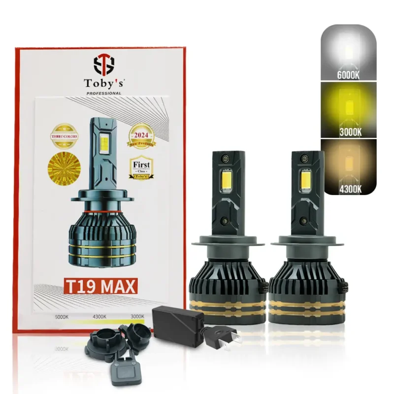 New T19 Max LED H7 Headlight 65Watts Bulbs 3 Color Changing Light (6000K Diamond White, 3000K Golden Yellow, 4300K Warm White) for High Beam, Low Beam, or Fog Light